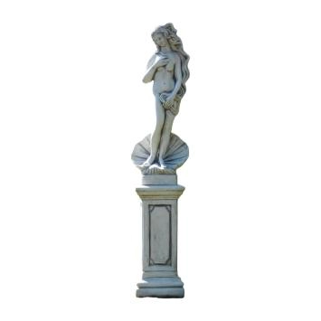 Vrouw met schelp - op sokkel - steen - 140 cm - klassiek