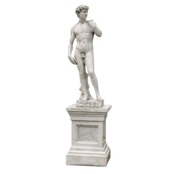 Tuinbeeld David op sokkel - klassiek Bijbels figuur - steen
