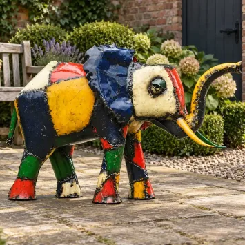 Metalen olifant 'Akan' – kleurrijk tuinbeeld – 100 cm breed