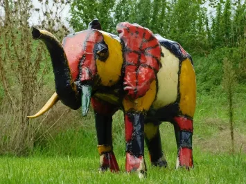 Éléphant en métal Akan – statue de jardin colorée – 100 cm