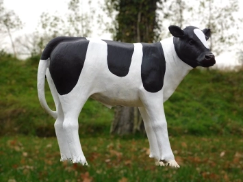 Taureau XL en polystone – 120 cm – sculpture en noir et blanc