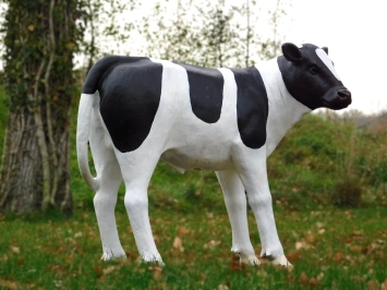 Taureau XL en polystone – 120 cm – sculpture en noir et blanc