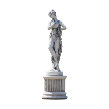 Tuinbeeld vrouw op ronde sokkel - 88 cm - steen - klassiek