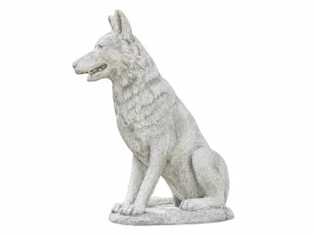 Grote zittende wolf van steen – krachtig en natuurgetrouw