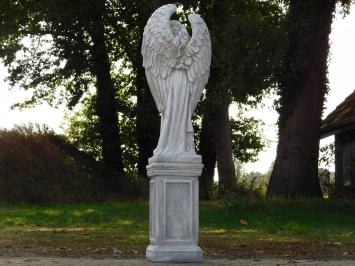 Tuinbeeld Engel met Vleugels op Sokkel - 127 cm - Steen