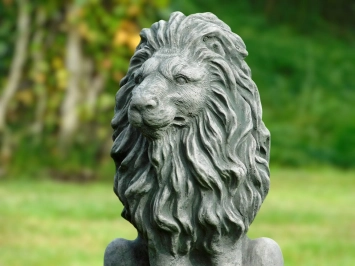 Lions - statue de jardin en pierre - 52 cm - gris - lot de 2