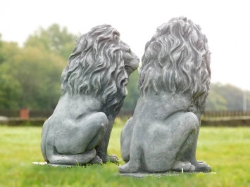 Lions - statue de jardin en pierre - 52 cm - gris - lot de 2