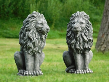 Lions - statue de jardin en pierre - 52 cm - gris - lot de 2