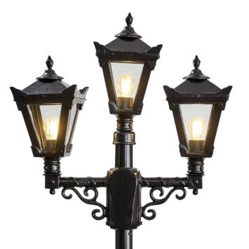 Lantaarnpaal 260 cm - 3-kops tuinlamp - zwart - gietijzer