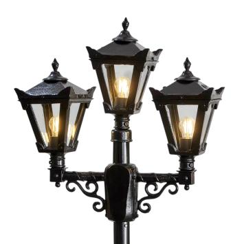 Laternenpfahl 260 cm – 3-Kopf Gartenlampe – Gusseisen