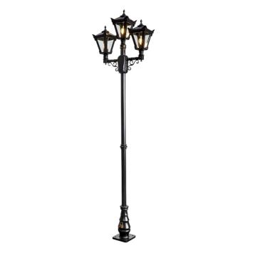 Lampadaire 260 cm - lampe de jardin à 3 têtes - noir - fonte