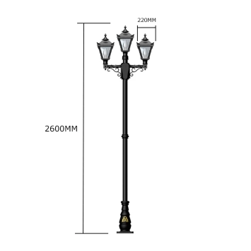 Lampadaire 260 cm - lampe de jardin à 3 têtes - noir - fonte