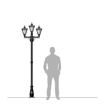 Lampadaire 260 cm - lampe de jardin à 3 têtes - noir - fonte
