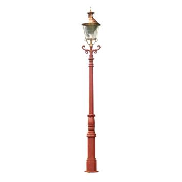 Lantaarnpaal met koperen kap - 325 cm - gietijzer ruw menie