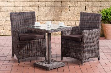 Tuinset / zitgroep van 2 stoelen en een tafel, polyrotan set, bruin