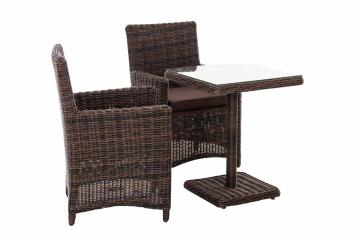 Tuinset / zitgroep van 2 stoelen en een tafel, polyrotan set, bruin