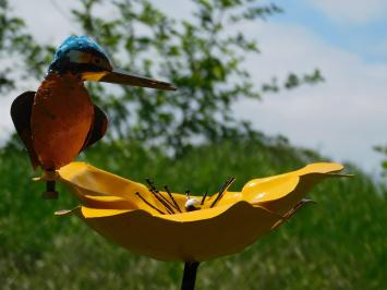 Tuteur de jardin à fleurs jaunes avec martin-pêcheur – métal – 70 cm