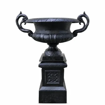 Tuinvaas op zuil – 110 cm – gietijzer – klassiek zwart