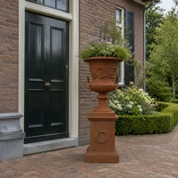 Grote tuinvaas op zuil - klassiek gietijzer - 135 cm hoog