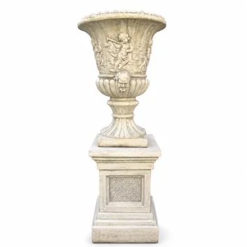 Blumentopf mit Engeln auf Podest - 145 cm - Stein - Exklusiv