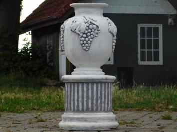 Vase de jardin avec raisins sur piédestal – 54 cm – pierre classique