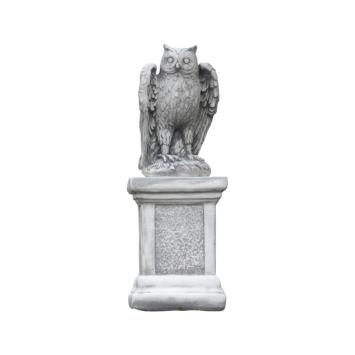 Uil op sokkel - 66 cm - steen - dierenbeeld tuin