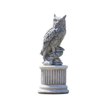 Beeld uil op sokkel - steen - 60 cm hoog - tuinbeeld