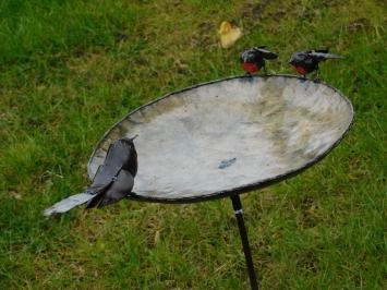 Vogelbad mit Rotkehlchen - 2 x 1 - Metall-Gartenstecker