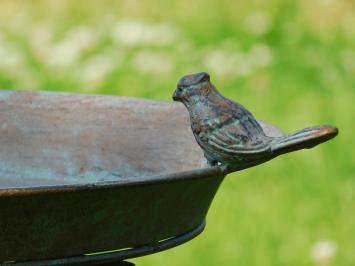 Vogelbad met vogeltje - 74 cm - metaal - groen/bruin