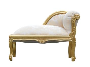 Vintage Chaiselongue Barokstijl – Goudkleurig Houten Frame – Beige Gestoffeerd