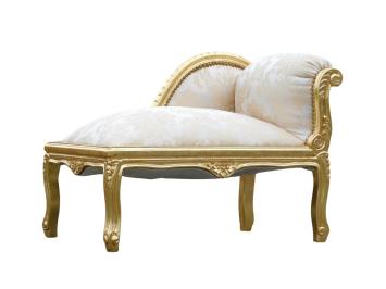 Vintage Chaiselongue Barokstijl – Goudkleurig Houten Frame – Beige Gestoffeerd