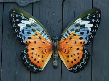Wandvlinder – oranje en zwart – metalen decoratie – 35 cm