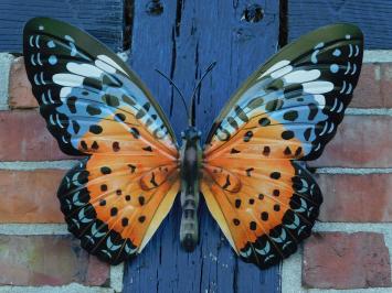 Wandvlinder – oranje en zwart – metalen decoratie – 35 cm