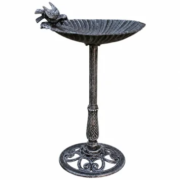 Groot gietijzeren vogelbad op voet – 80 cm – zwart/grijs