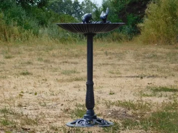 Groot gietijzeren vogelbad op voet – 80 cm – zwart/grijs