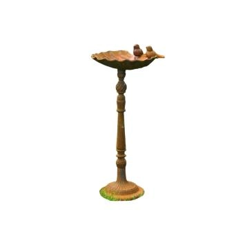 Metalen vogelbad staand, vintage vogelbad met vogel en bladdecoratie