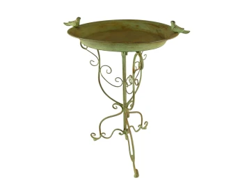 Vogelbad met vogeltjes – rustiek groen – metaal – 75 cm