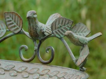 Stehendes Vogelbad mit drei kleinen Vögeln – Metall – 82 cm
