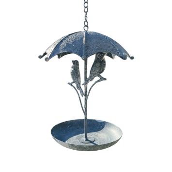 Bain d'oiseaux - rond avec parasol - mangeoire en métal