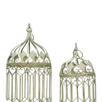 Set vogelkooien van ijzer – 36/50 cm – vintage white