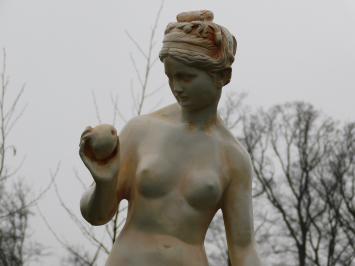 Frau mit Apfel - Polystone Statue - 115 cm - weiß/orange