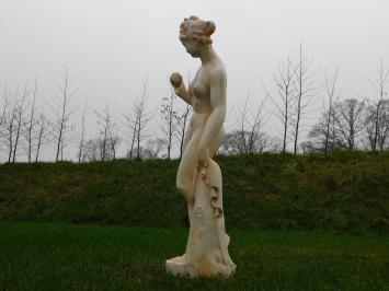 Frau mit Apfel - Polystone Statue - 115 cm - weiß/orange