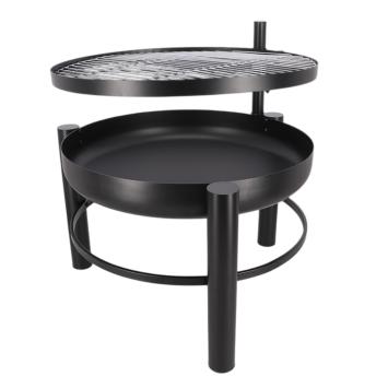 Vuurschaal met BBQ rooster - zwart - metaal - 69 cm