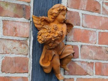 Wand Engel met Bloemen - 30 cm - Gietijzer