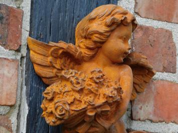 Wand Engel met Bloemen - 30 cm - Gietijzer