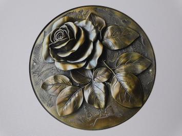 Wandschild Rose mit Blatt - Metall