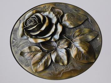 Wandschild Rose mit Blatt - Metall