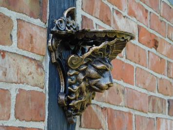 Console murale avec tête de lion - aspect bronze - fonte - 27 cm