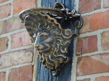 Console murale avec tête de lion - aspect bronze - fonte - 27 cm