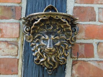 Console murale avec tête de lion - aspect bronze - fonte - 27 cm